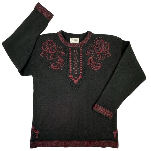 Vintage Susan Bristol Womens Sweater Black Hand Embroidered Wool EU 38 US 8 90's - Picture 9 of 14